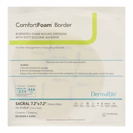 Comfortfoam Border Foam Dressing 7-1/5 X 7-1/5 Inch With Border Waterproof Backing Silicone Adhesive, 5PK 43880